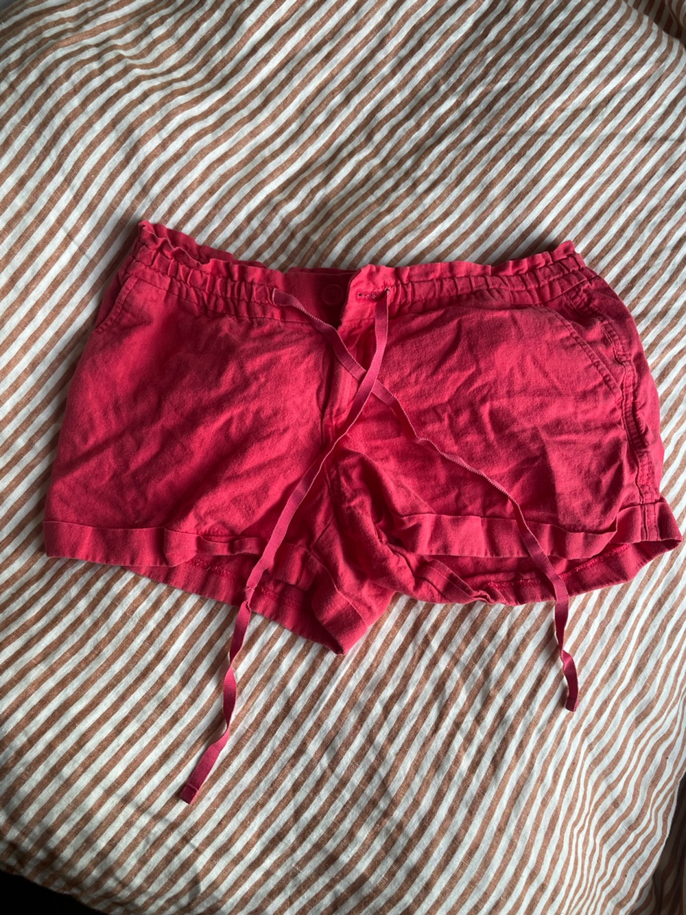 Old Navy Bright Red Elastic Waist Linen Blend Shorts